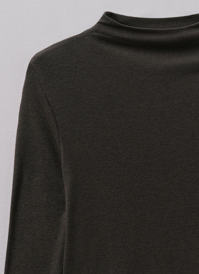 Aster High Neck Wool Lyocell Tee | Black Coffee