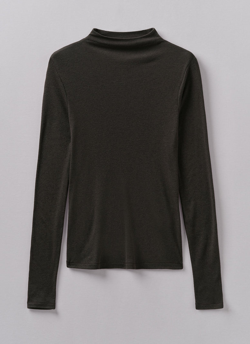 Aster High Neck Wool Lyocell Tee | Black Coffee