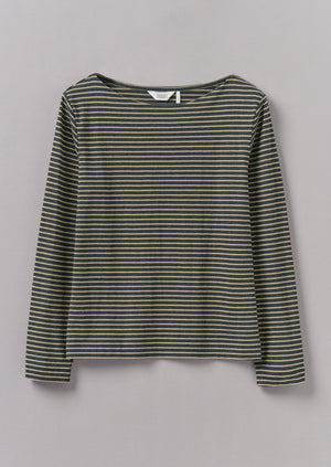 Stripe Soft Cotton Long Sleeve Tee | Grey/Sand