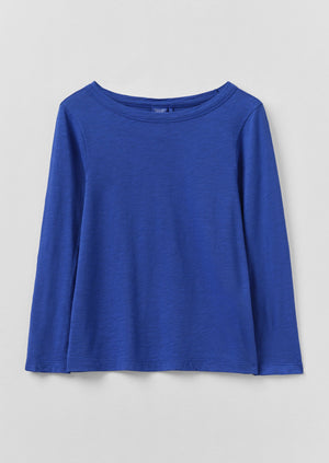 Lia Garment Dyed Boat Neck Tee | Smalt