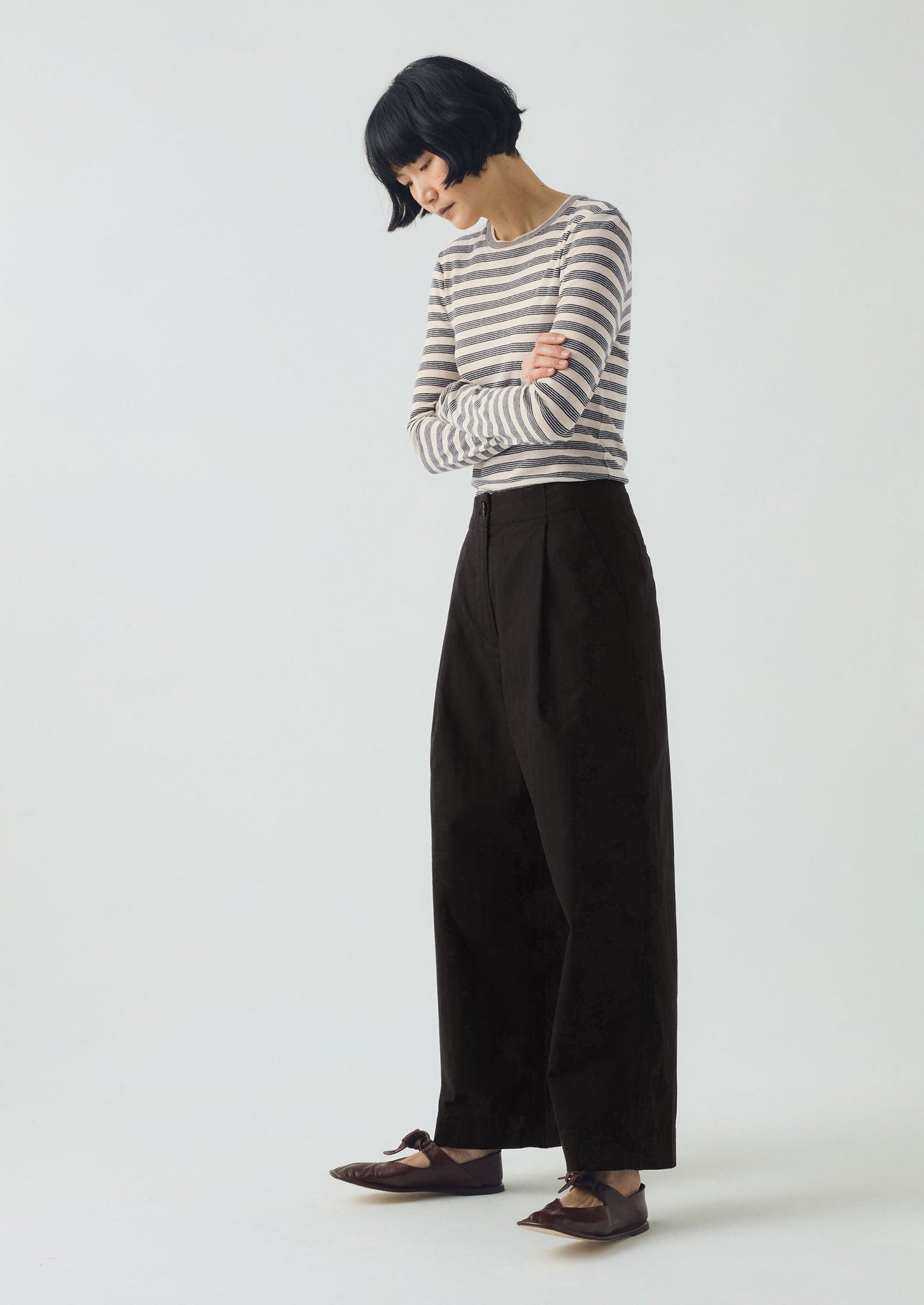Agnes Stripe Wool Lyocell Tee | Cream/Black
