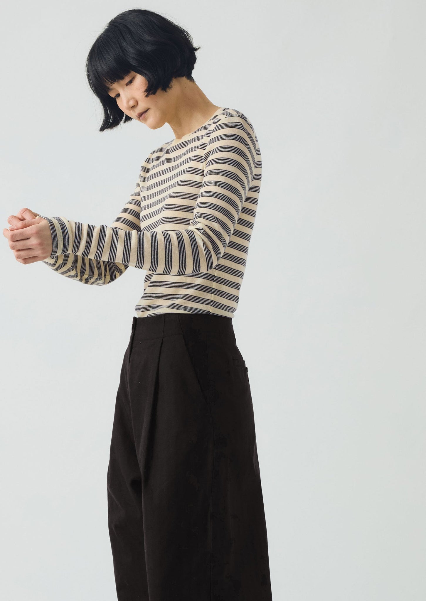 Agnes Stripe Wool Lyocell Tee | Cream/Black