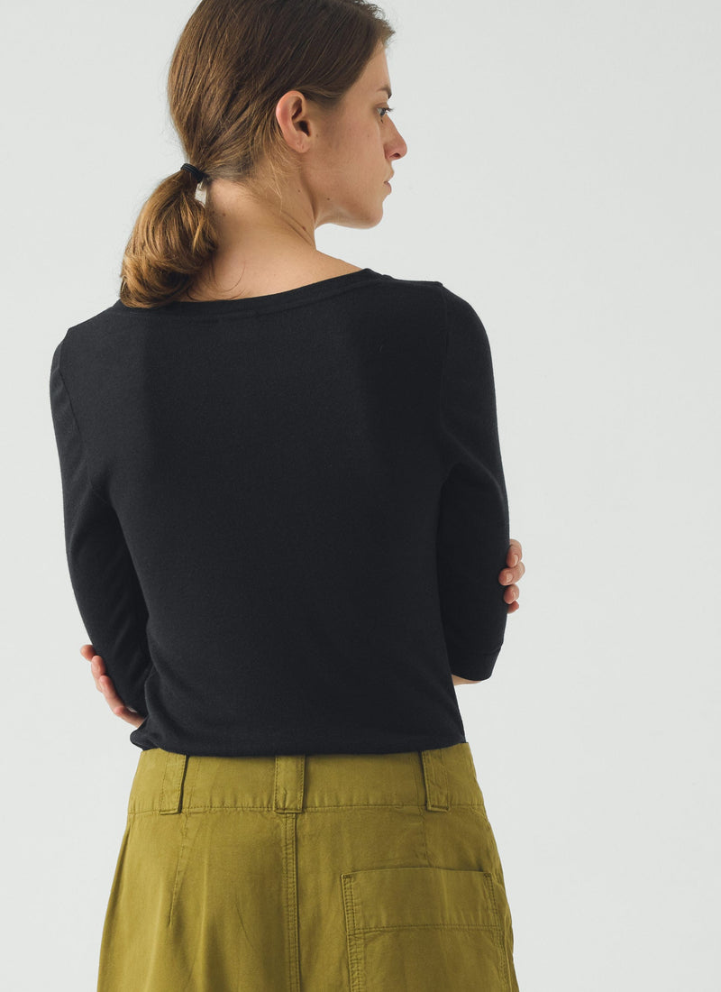 Wool Lyocell Scoop Neck Tee | Ink