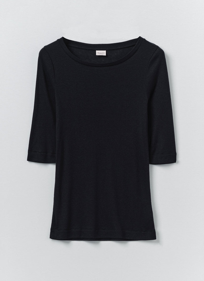 Wool Lyocell Scoop Neck Tee | Ink