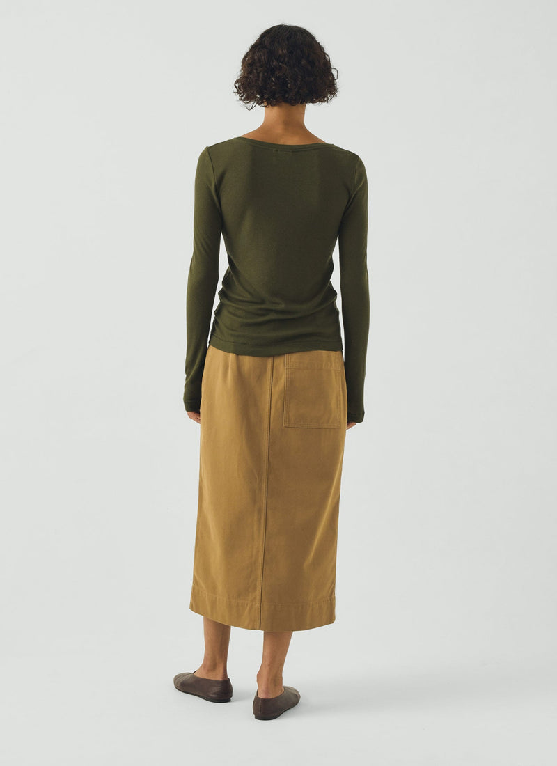 Wool Lyocell  Scoop Neck Top | Dark Olive