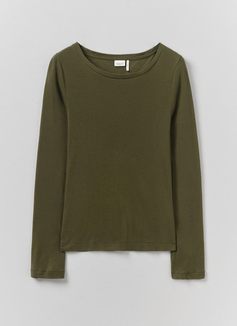 Wool Lyocell  Scoop Neck Top | Dark Olive
