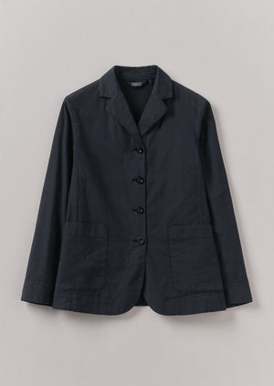 Tailored Cotton Linen Jacket | Raven Blue