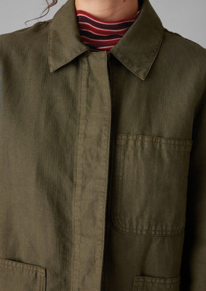 Cotton Linen Herringbone Jacket | Sap Green