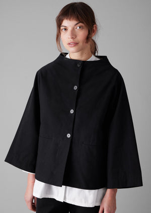 Funnel Neck Twill Jacket | Black