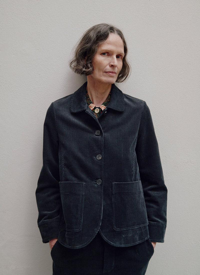 Round Collar Cord Jacket | Anthracite