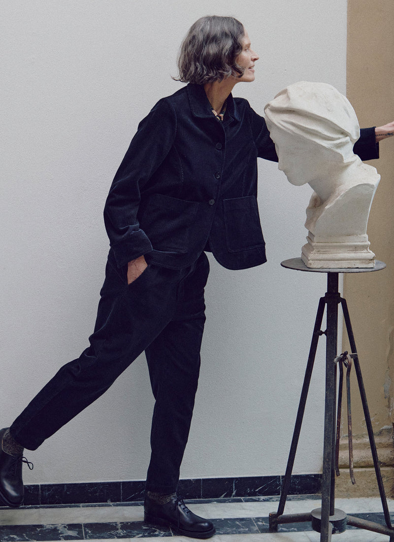 Round Collar Cord Jacket | Anthracite