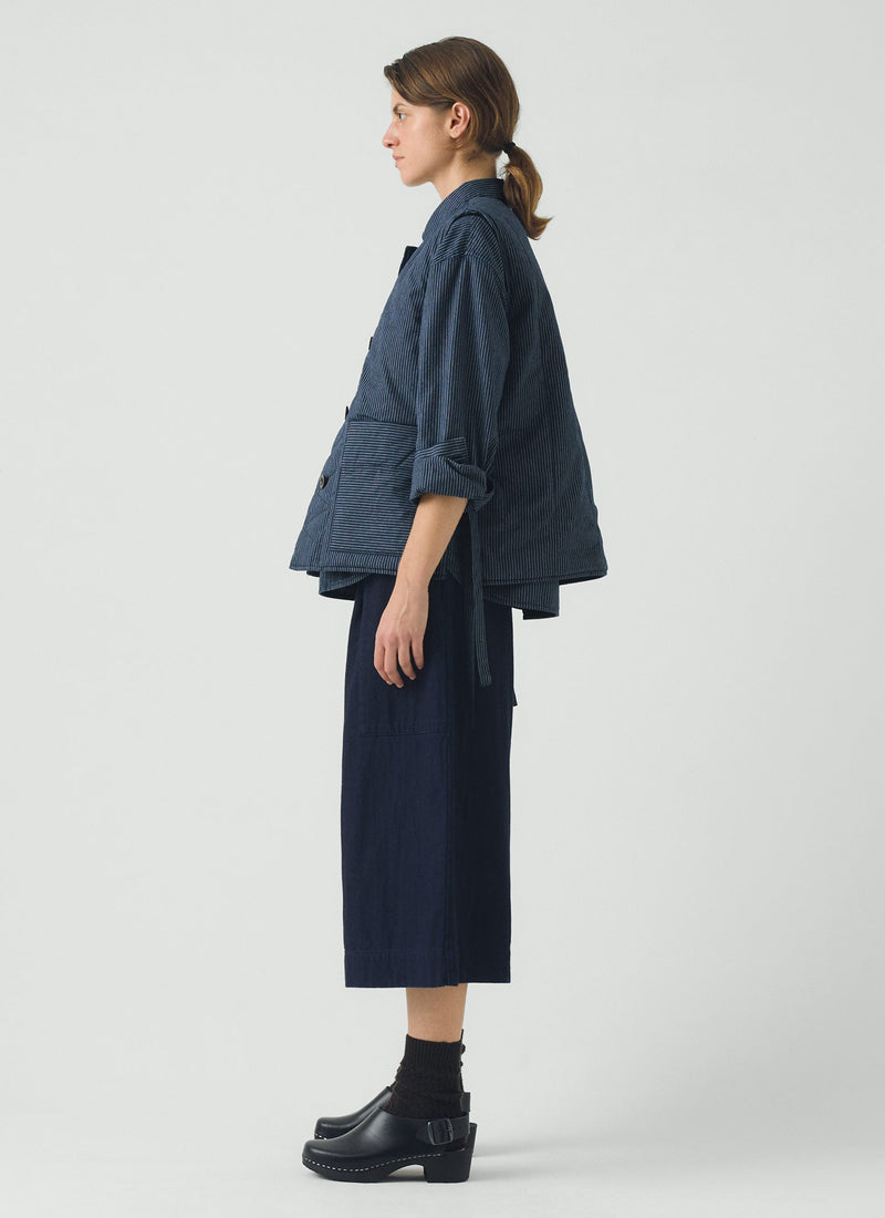Railroad Stripe Side Tie Vest | Denim Blue