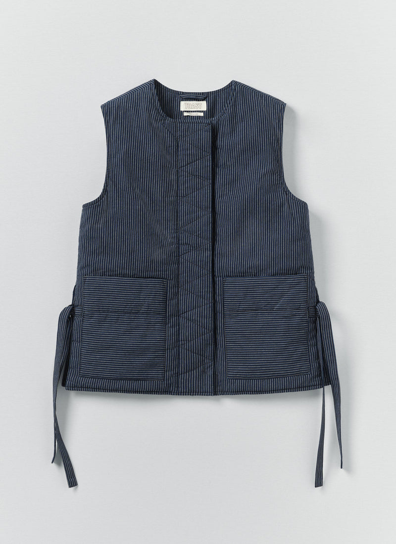Railroad Stripe Side Tie Vest | Denim Blue