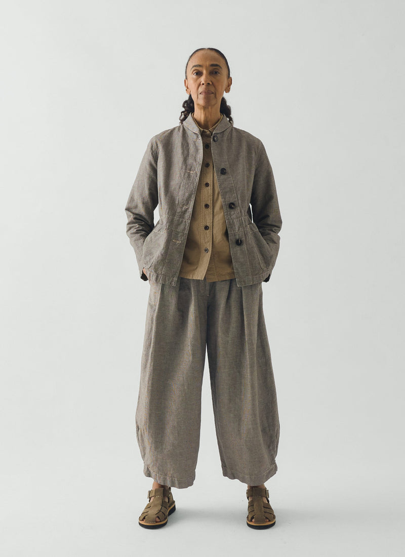 Hal Micro Houndstooth Cotton Linen Workwear Jacket | Vintage White/Black