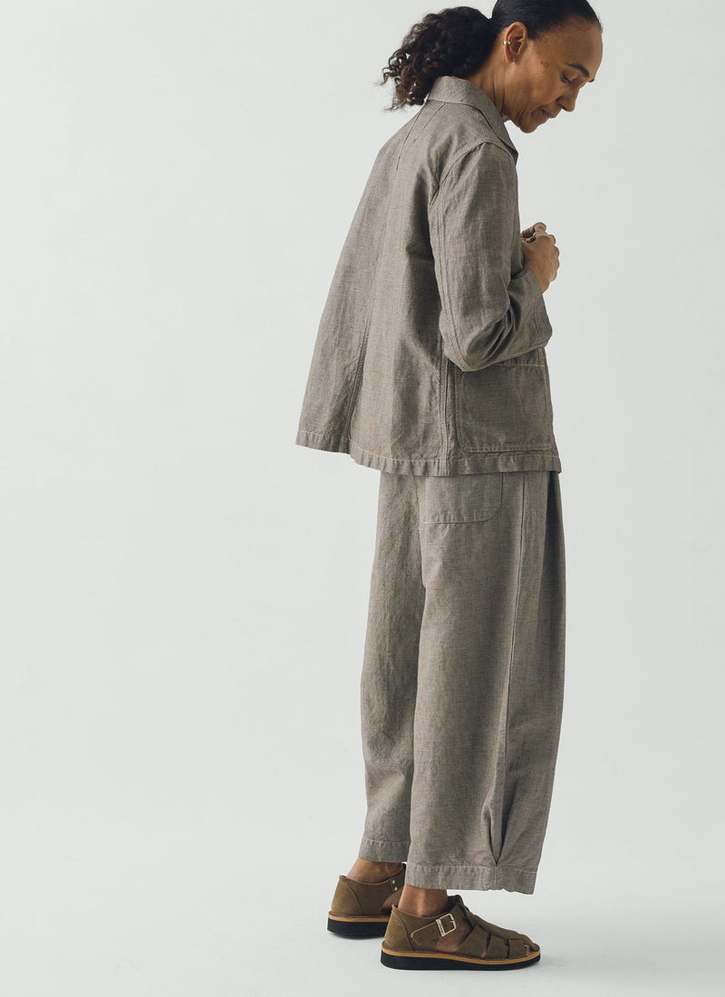 Hal Micro Houndstooth Cotton Linen Workwear Jacket | Vintage White/Black