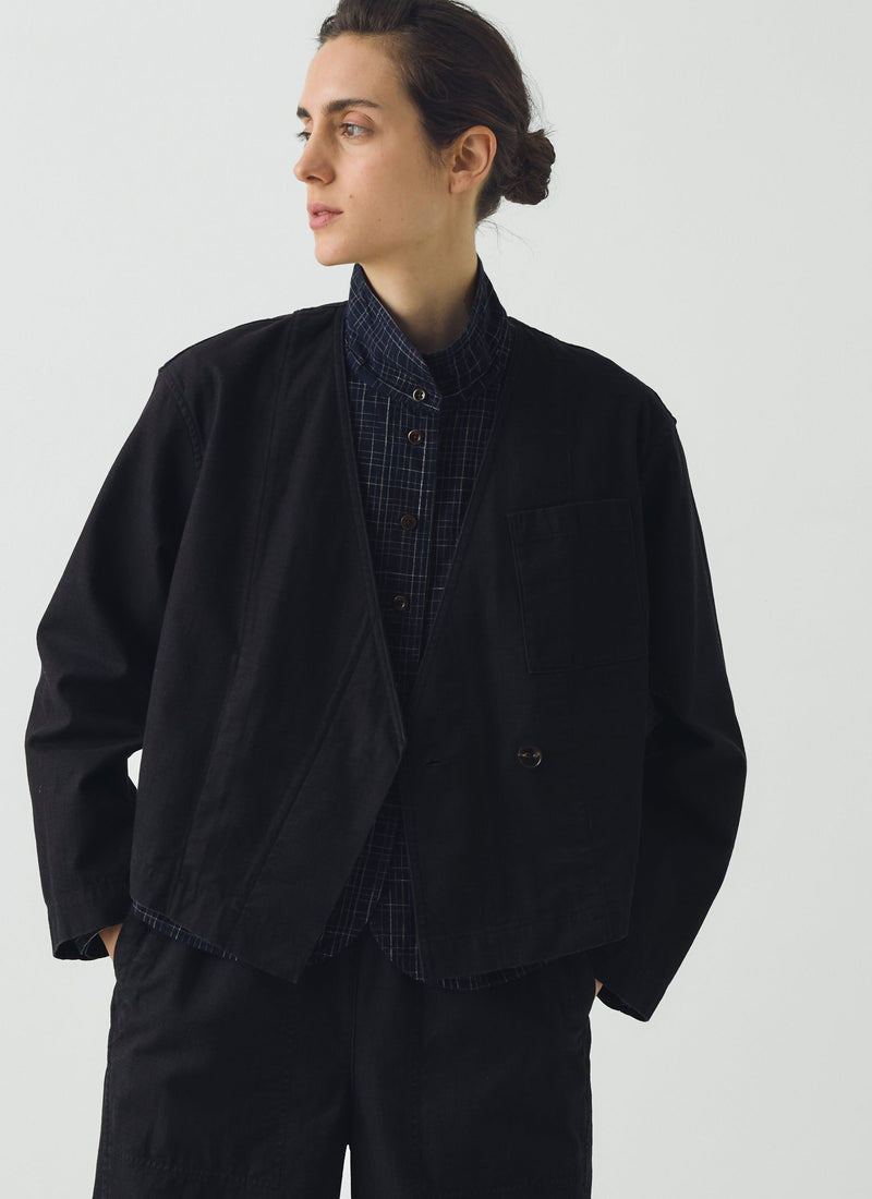 Cotton Twill Cropped Jacket | Blue Black
