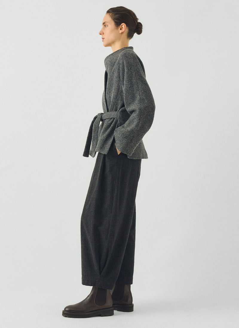 Boiled Wool Twill Wrap Jacket | Charcoal
