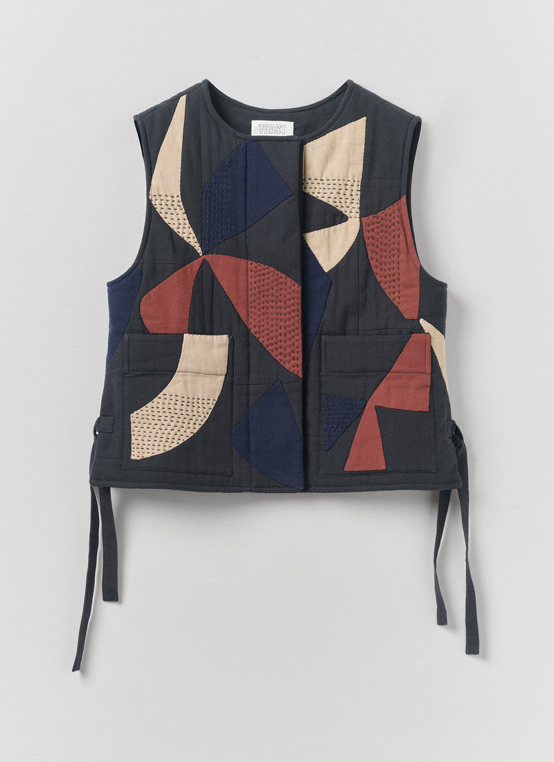 Migration Patchwork Side Tie Waistcoat | Slate/Brick