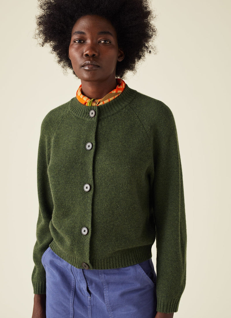Eden Wool Cashmere Raglan Cardigan | Olive Melange