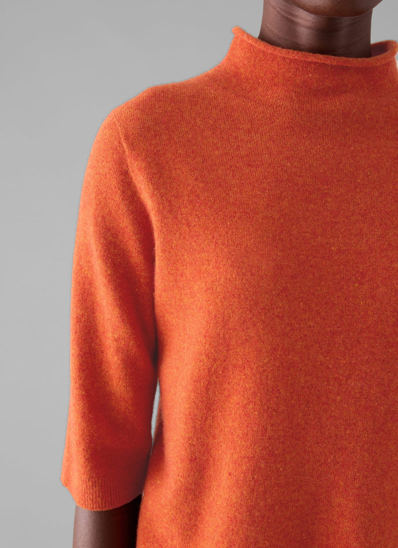Fine Wool Cashmere Half Sleeve Sweater | Burnt Ember