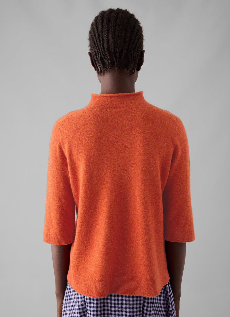 Fine Wool Cashmere Half Sleeve Sweater | Burnt Ember