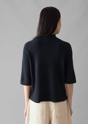 Fine Wool Cashmere Half Sleeve Sweater | Darkest Navy