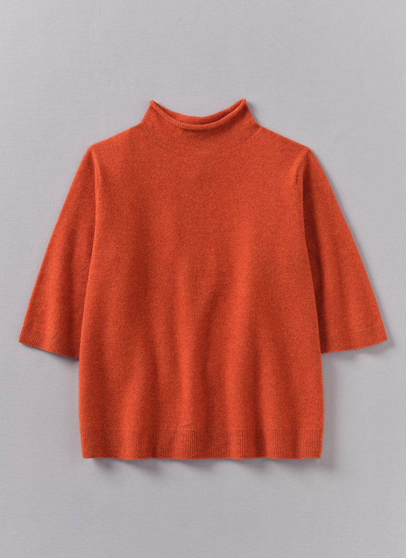 Fine Wool Cashmere Half Sleeve Sweater | Burnt Ember