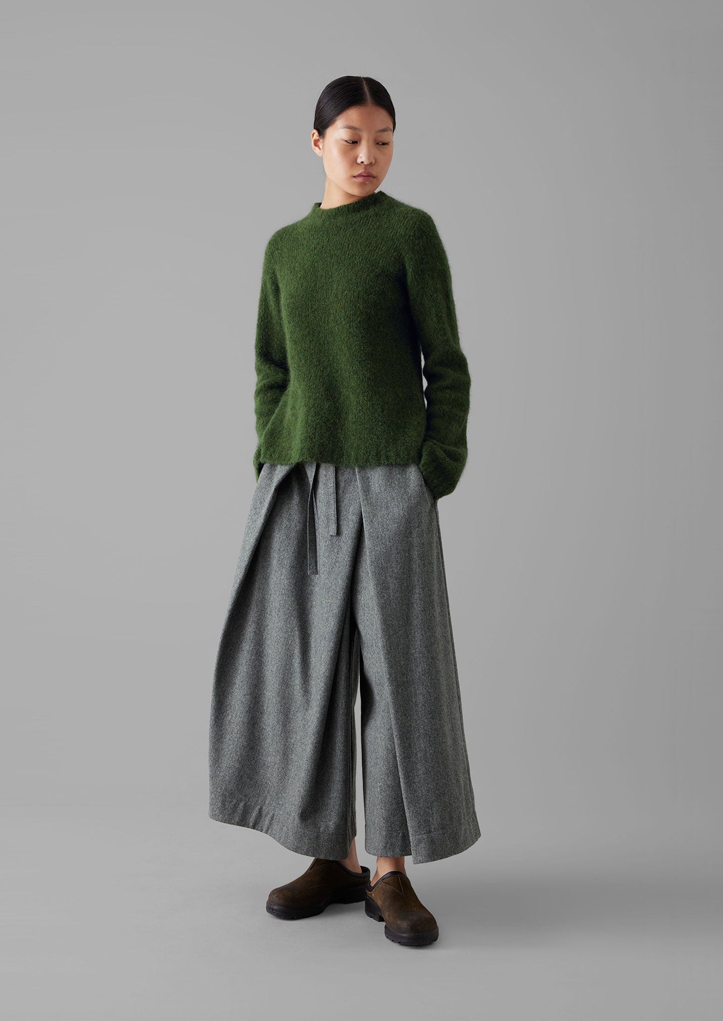 Brushed Alpaca High Neck Sweater | Moss Green