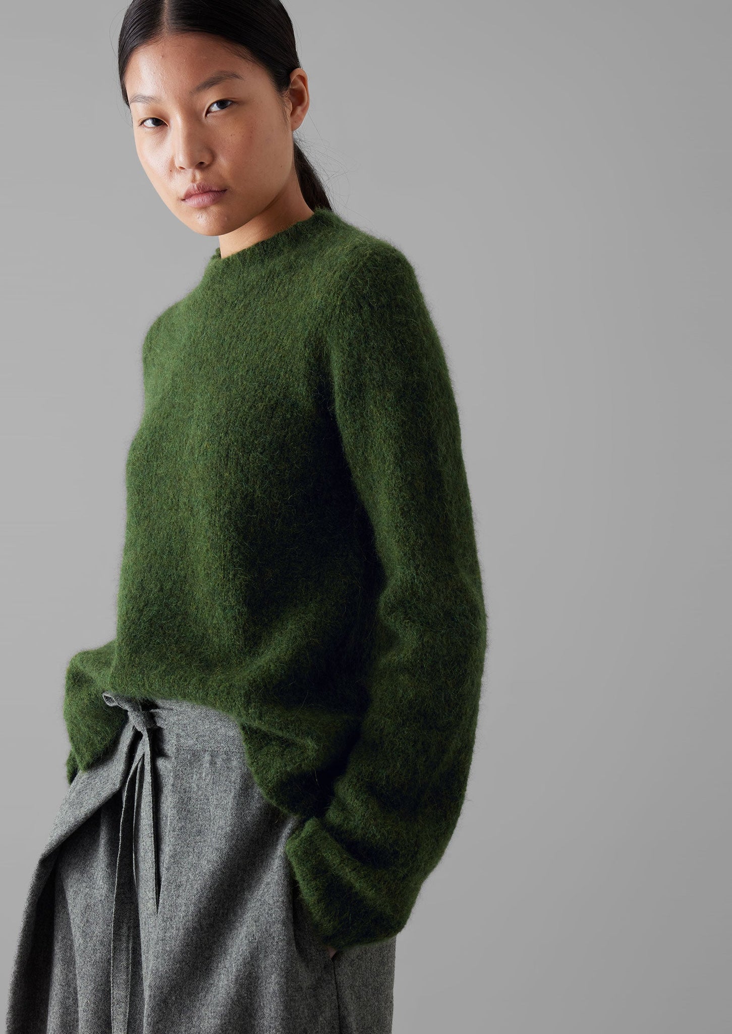 Brushed Alpaca High Neck Sweater | Moss Green