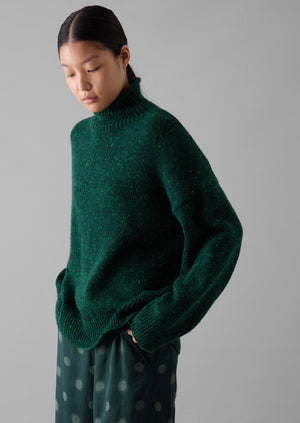 Flecky Wool Cashmere High Neck Sweater | Emerald