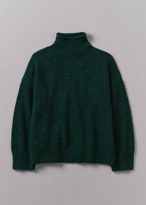 Flecky Wool Cashmere High Neck Sweater | Emerald