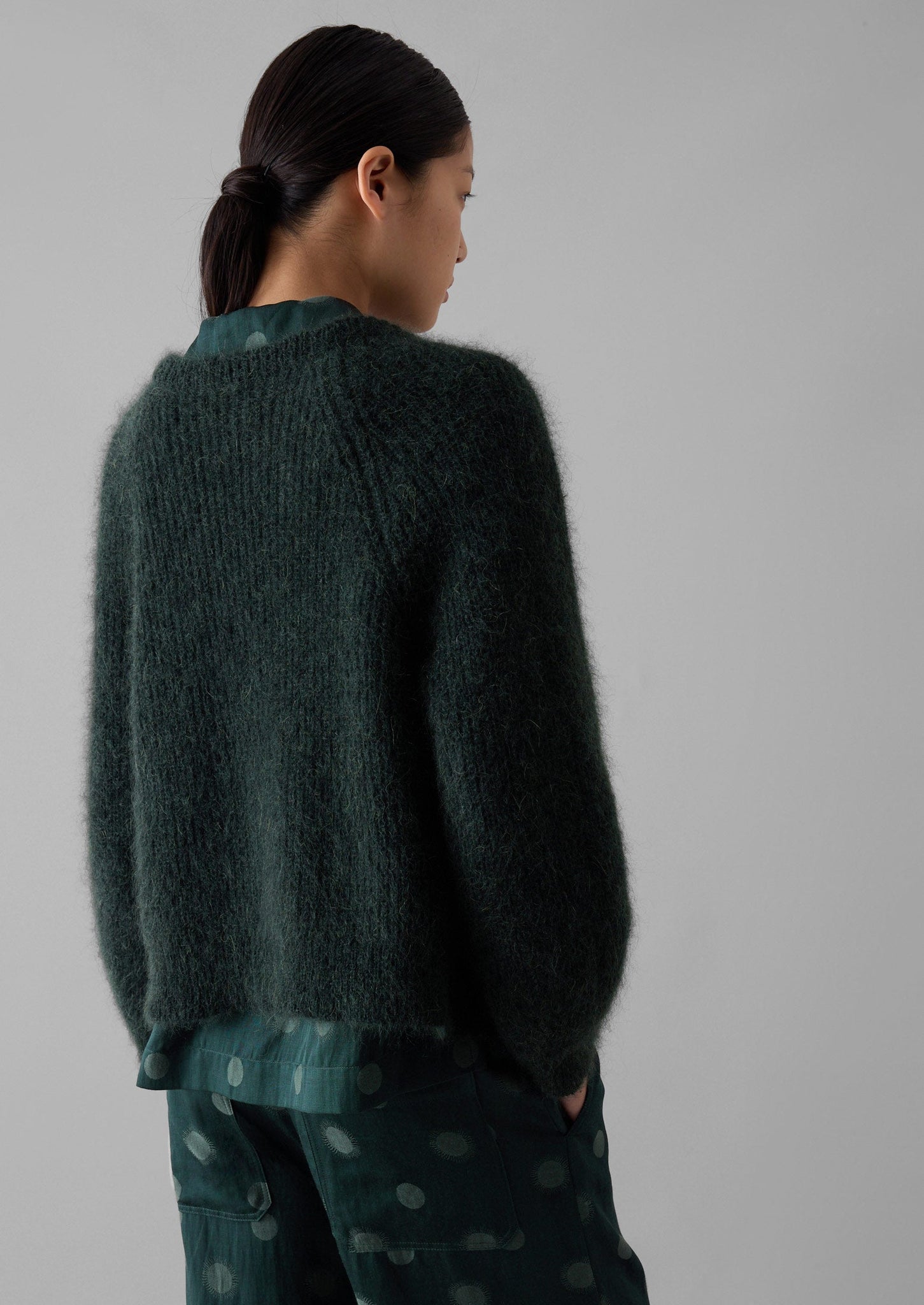 Ribbed Mohair Blend Cardigan | Deep Forest