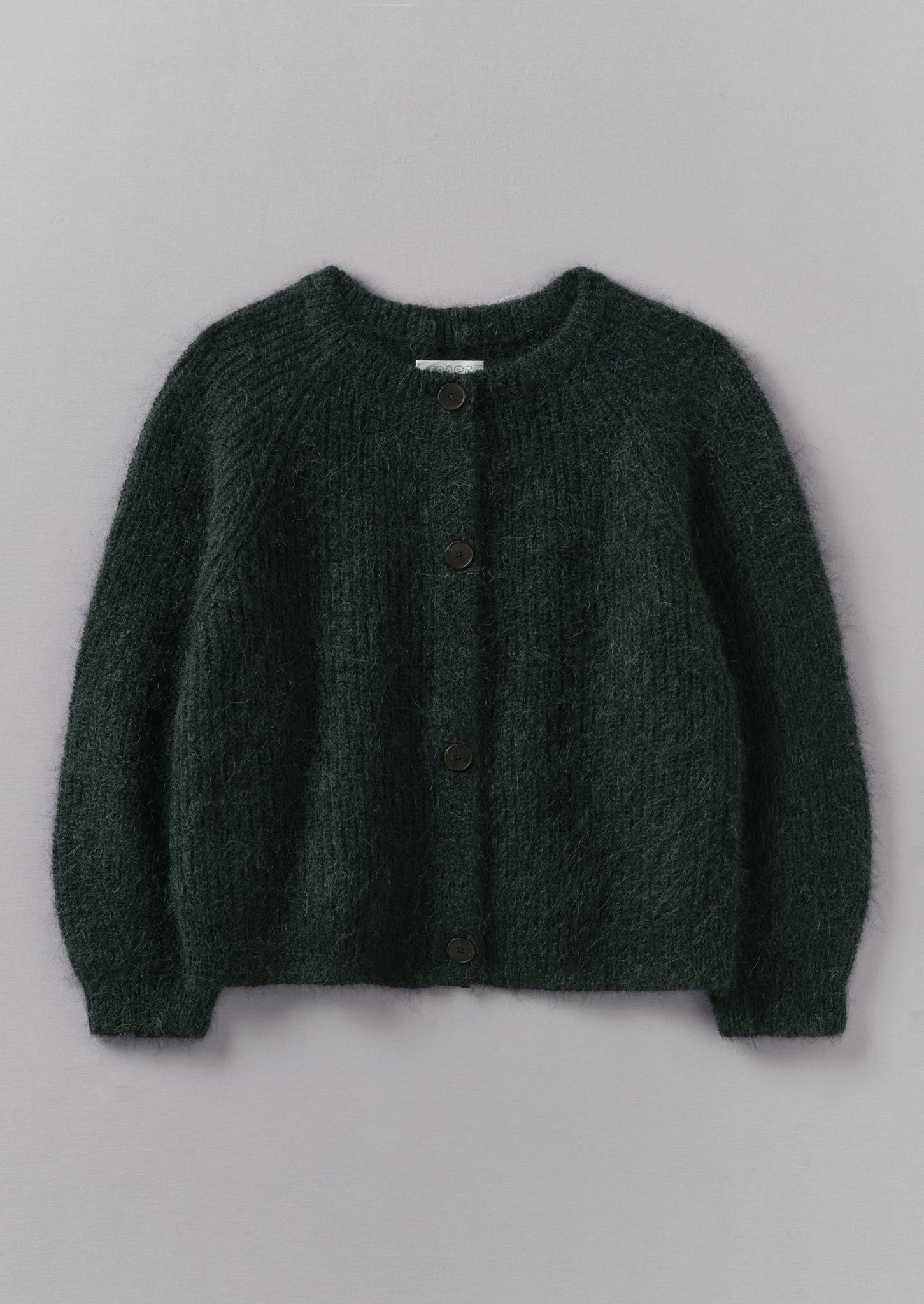 Ribbed Mohair Blend Cardigan | Deep Forest