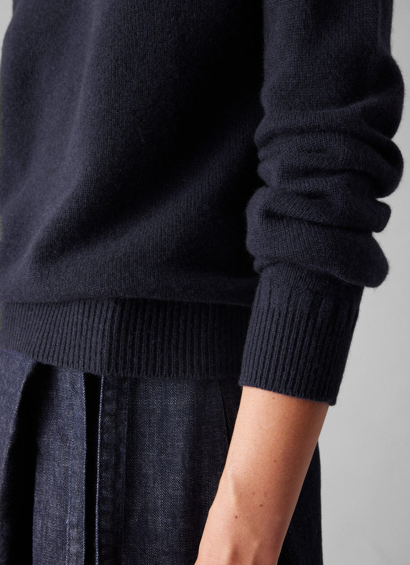 Wool Cashmere Crew Neck Sweater | Dark Navy