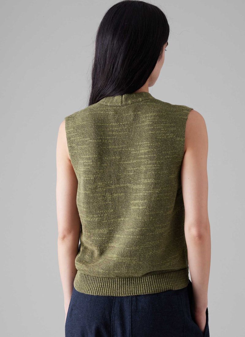 Fine Linen Cotton Knitted Tank | Montella Olive