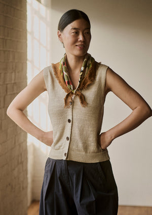 Fine Linen Cotton Knitted Tank | Parchment