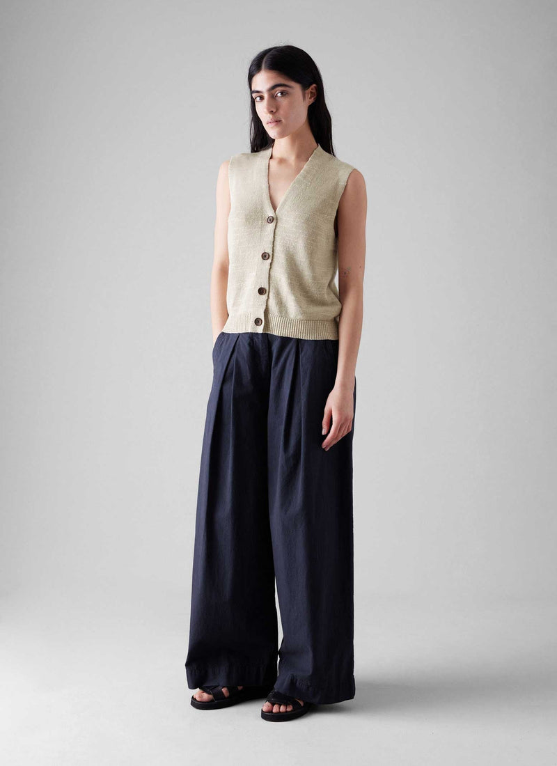 Fine Linen Cotton Knitted Tank | Parchment
