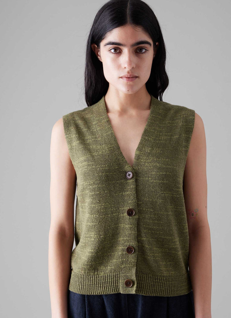 Fine Linen Cotton Knitted Tank | Montella Olive