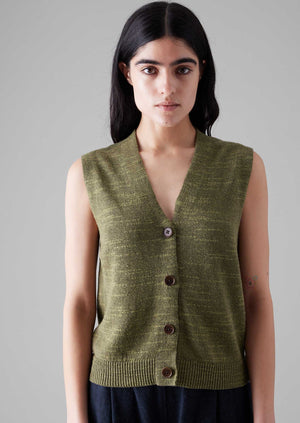 Fine Linen Cotton Knitted Tank | Montella Olive