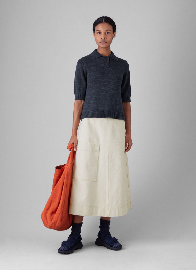 Linen Cotton Slub Knitted Top | Dark Navy
