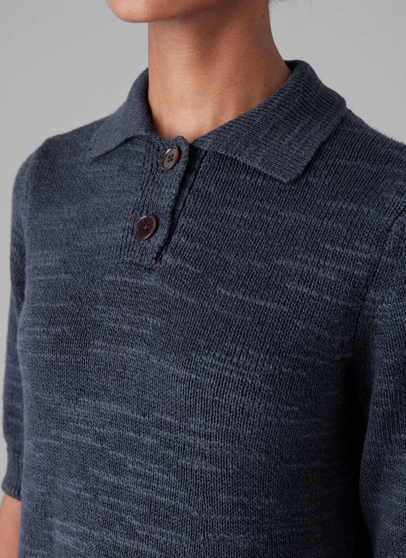 Linen Cotton Slub Knitted Top | Dark Navy
