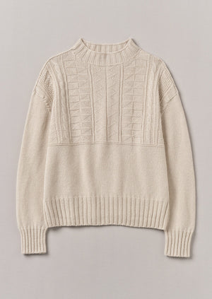 Geo Wool Cotton Gansey Sweater | Bone