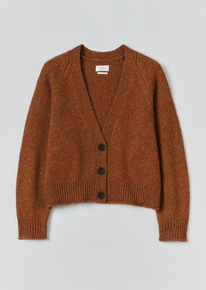 Donegal Wool V Neck Cardigan | Cinnamon