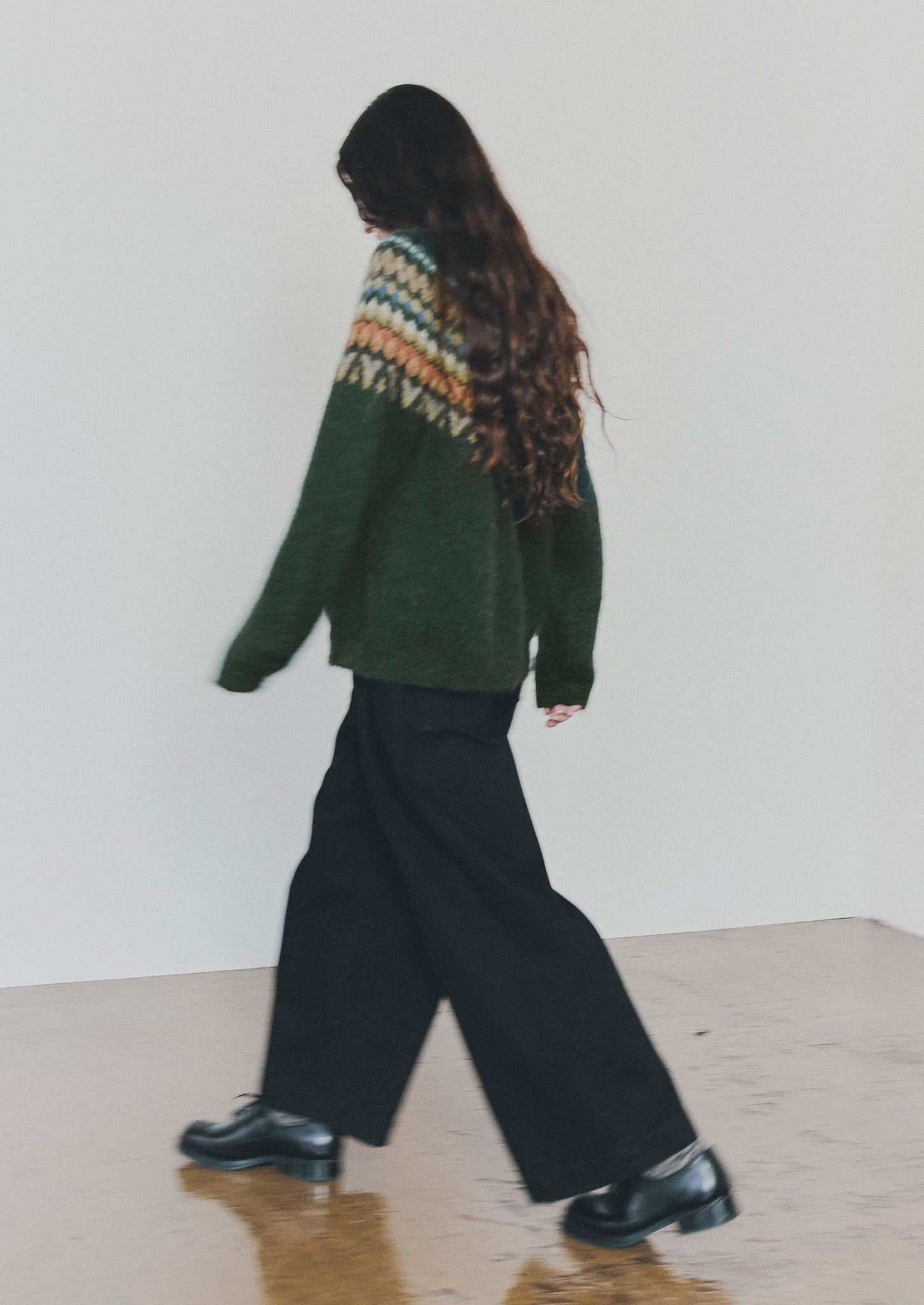 Brushed Mohair Wool Patterned Yoke Sweater | Peacock Multi