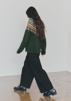 Brushed Mohair Wool Patterned Yoke Sweater | Peacock Multi