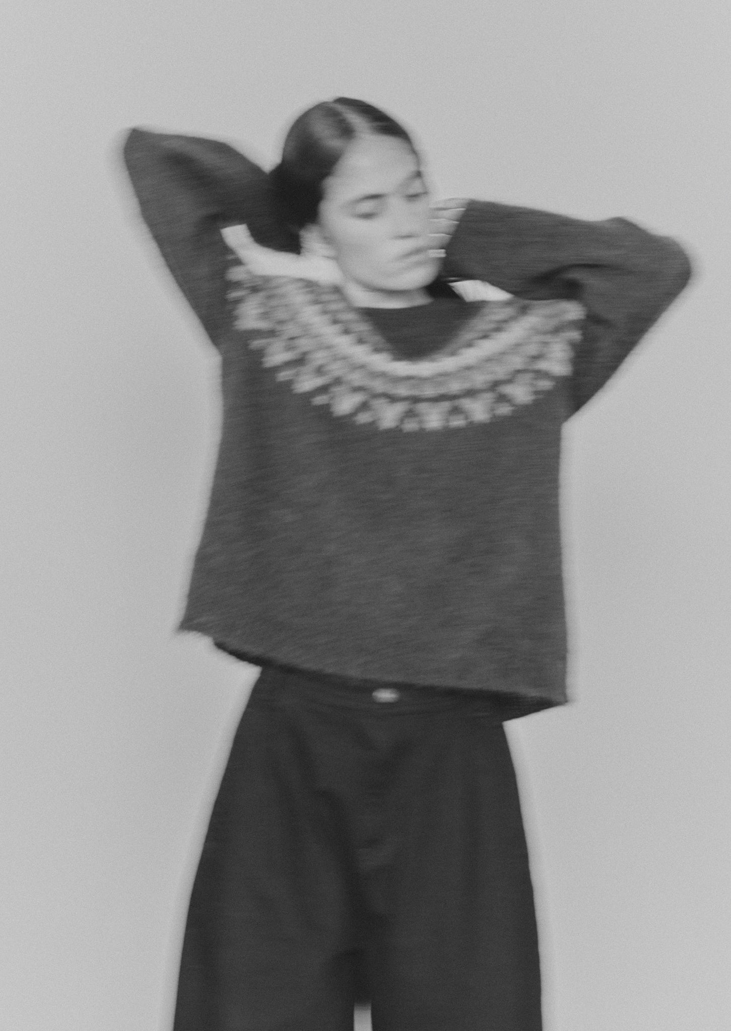 Brushed Mohair Wool Patterned Yoke Sweater | Peacock Multi