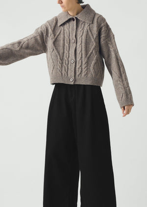 Collared Cable Cardigan | Stone