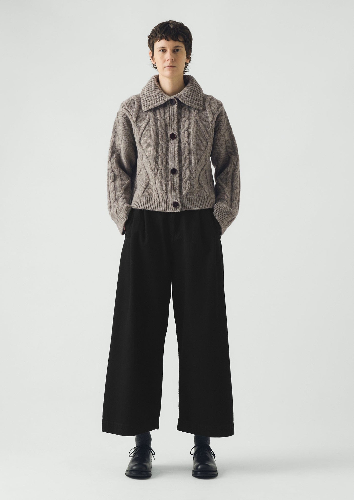 Collared Cable Cardigan | Stone
