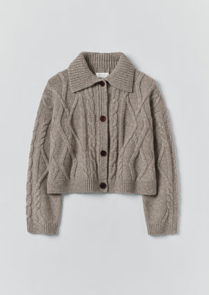Collared Cable Cardigan | Stone