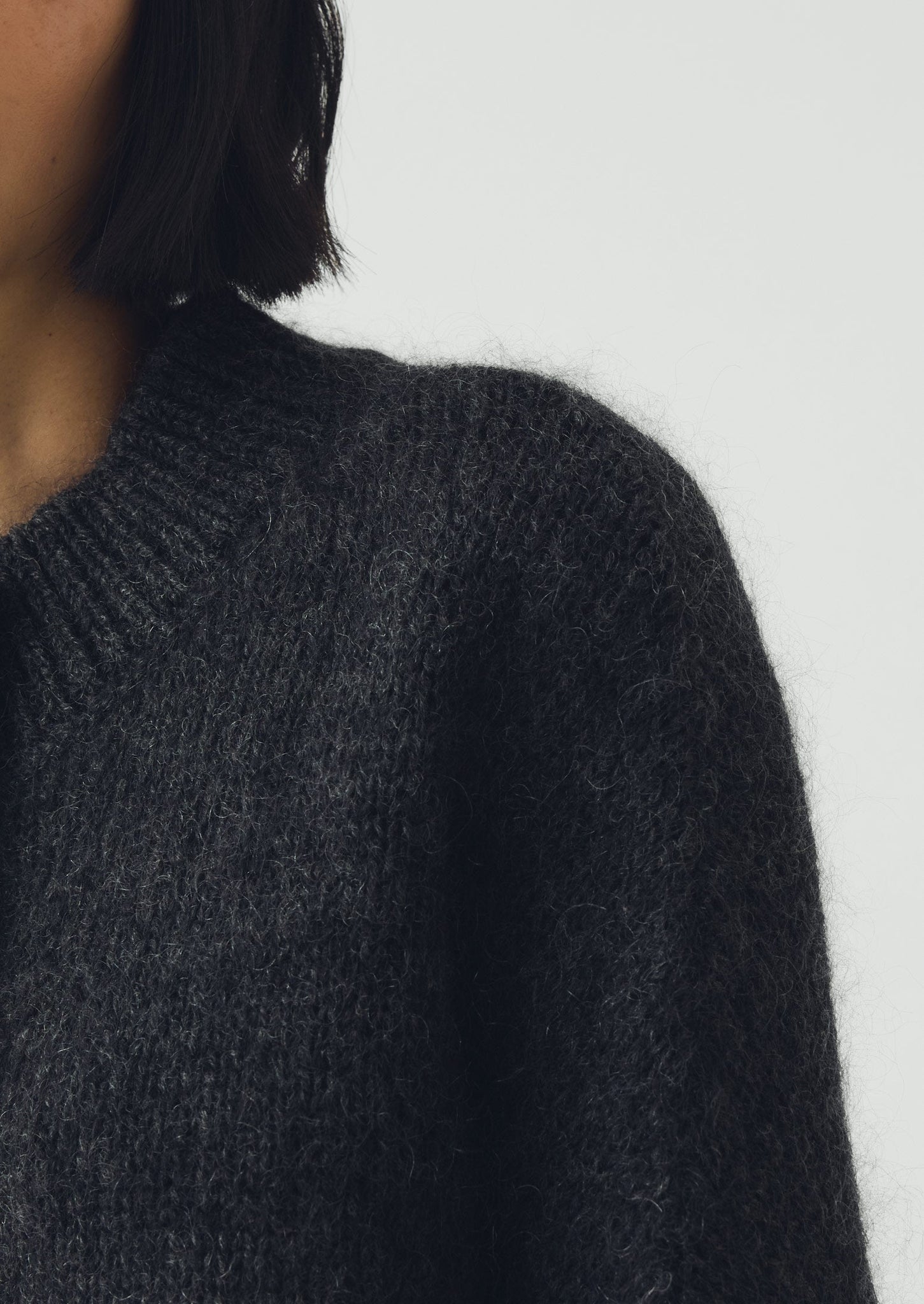 Wool Mohair Round Cardigan | Charcoal